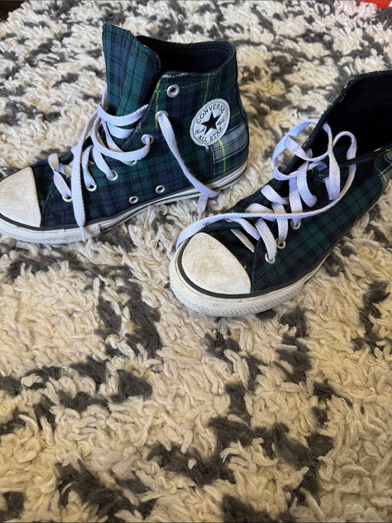 Converse Other - Converse High Top Plaid Sneakers - Green/Black with White Laces, Boys 3